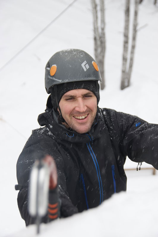 Base Camp 35 owner Lorne Foisy enjoying one of the many local ice climbs.