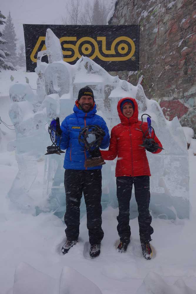 Nathan Kutcher and Angelika Rainier at the 2018 Ouray Ice Fest