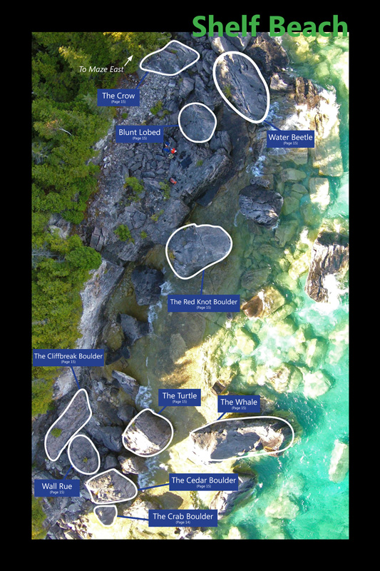 An aerial-view topo in the new comprehensive Halfway Log Dump guidebook.