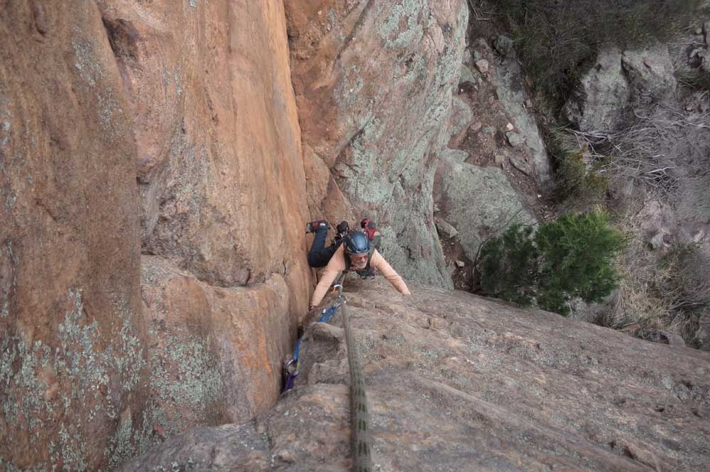 Mike Grainger on the second pitch of  Beau Geste in Arapiles.