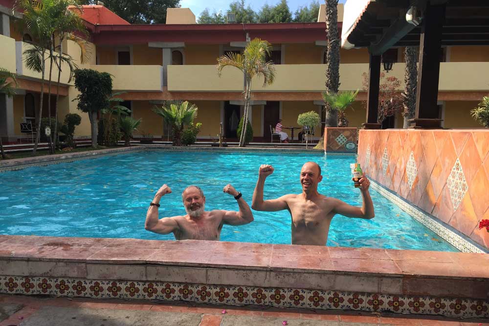 Mike Grainger (on the left) enjoying a rest day in Cholula, Mexico that eventually turned into a tequila-soaked mess.