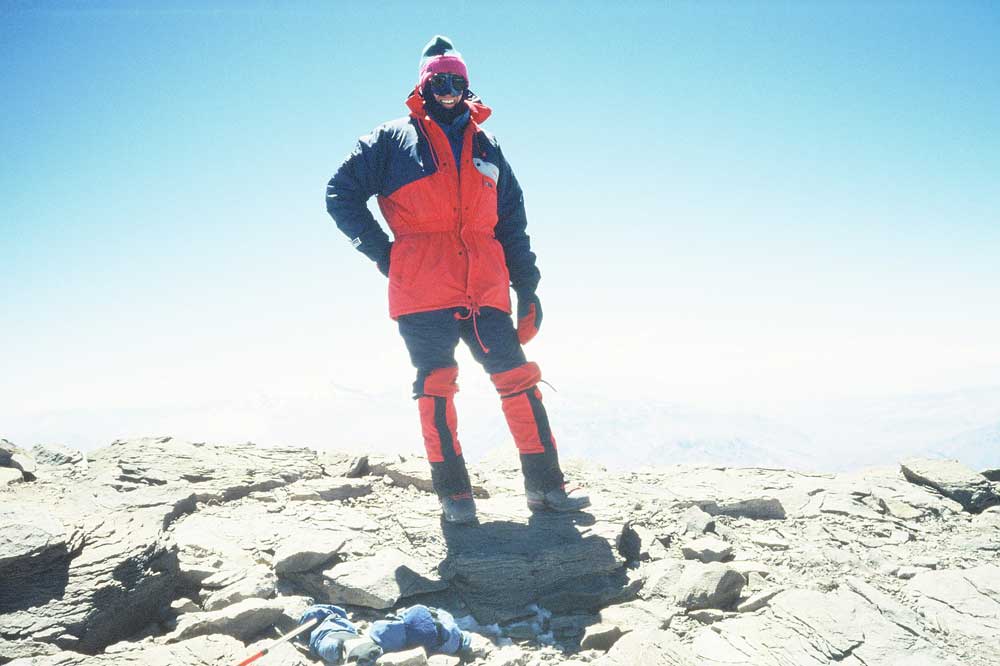 Kit Moore on the summit of Aconcagua (1989)